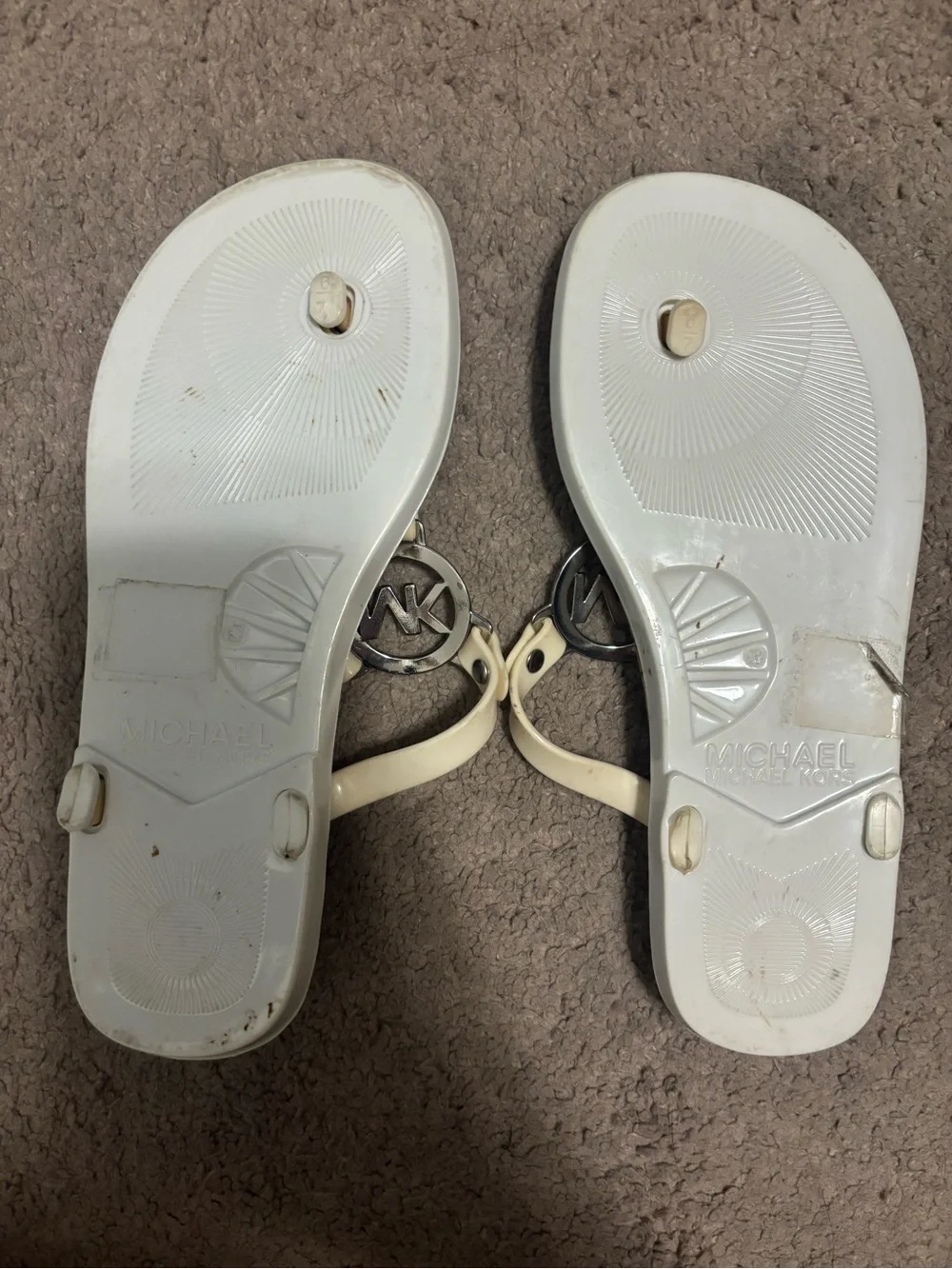 Michael Kors Cream Patent Logo Cork Flip Flops